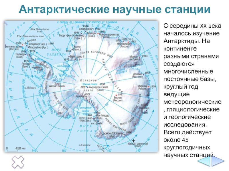 Карта антарктических станций