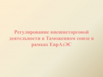 Регулирование внешнеторговой деятельности в Таможенном союзе в рамках ЕврАзЭС
