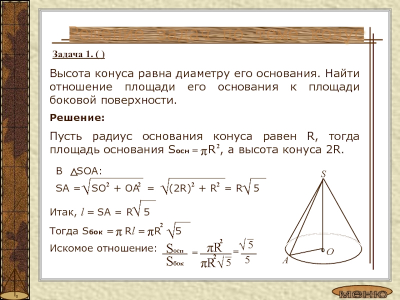 Решение задач на конус 11 класс презентация