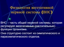 Физиология вегетативной нервной системы (ВНС)