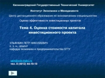 Оценка стоимости капитала инвестиционного проекта 