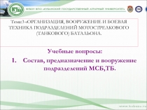 ОРГАНИЗАЦИЯ, ВООРУЖЕНИЕ И БОЕВАЯ ТЕХНИКА ПОДРАЗДЕЛЕНИЙ МОТОСТРЕЛКОВОГО (ТАНКОВОГО) БАТАЛЬОНА