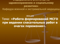 Работа формирований МСГО при ведении спасательных работ в очагах поражения
