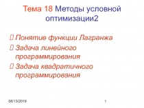 Условная  оптимизация Функция Лагранжа
