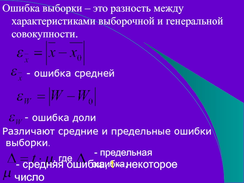 Совокупность ошибок. Ошибка выборки. Ошибка выборочной доли. Средняя ошибка Генеральной доли. Доля выборки.