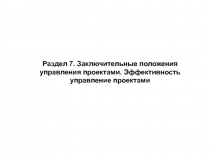  Заключительные положения управления проектами. Эффективность управление проектами