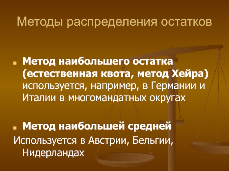 Способ больше. Метод Хейра. Методы распределения квот. Метод наибольшего остатка. Метод естественной квоты.