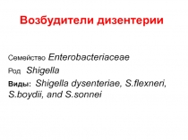Возбудители дизентерии Семейство Enterobacteriaceae 