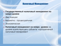 налоговый менеджмент