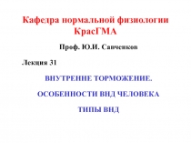 ВНУТРЕННЕ ТОРМОЖЕНИЕ. ОСОБЕННОСТИ ВНД ЧЕЛОВЕКА ТИПЫ ВНД