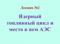  Ядерный топливный цикл и место в нем АЭС