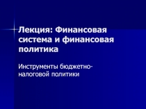 Финансовая система и финансовая политика Инструменты бюджетно-налоговой политики