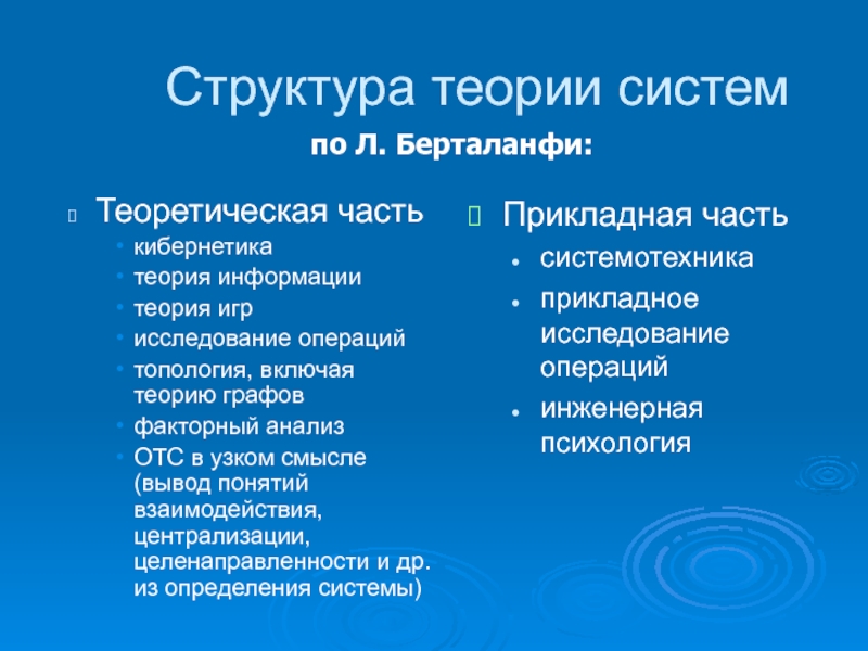 Включая в теорию. Структура теории. Состав теории России.