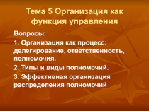 Организация как функция управления