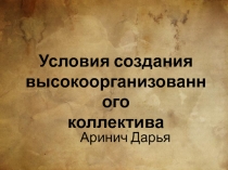 Условия создания высокоорганизованного коллектива