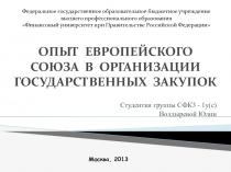ОПЫТ ЕВРОПЕЙСКОГО СОЮЗА В ОРГАНИЗАЦИИ ГОСУДАРСТВЕННЫХ ЗАКУПОК