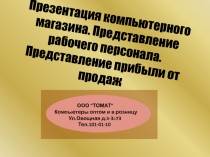 Презентация компьютерного магазина. Представление рабочего персонала. Представление прибыли от продаж