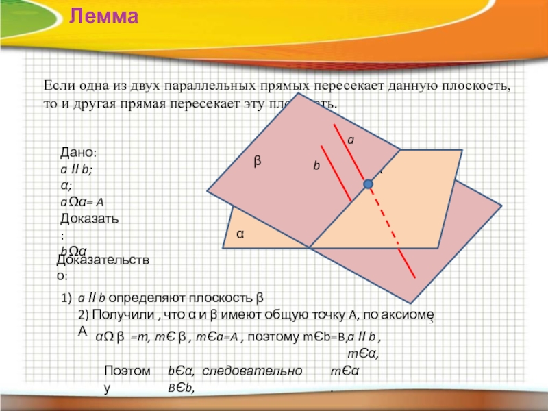 Сформулируйте лемму о параллельных прямых пересекающих плоскость сделайте пояснения и чертежи