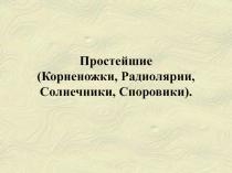 Простейшие (Корненожки, Радиолярии, Солнечники, Споровики).