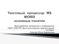 Текстовый процессор MS WORD основные понятия