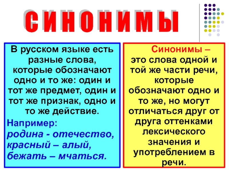 С И Н О Н И М ЫВ русском языке есть разные слова, которые обозначают одно и