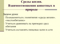 Среды жизни. отношения между животными