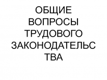 Общие вопросы трудового законодательства