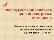 Опыт эффективной практики в урочной и внеурочной деятельности