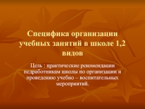 Специфика организации учебных занятий в школе 1,2 видов