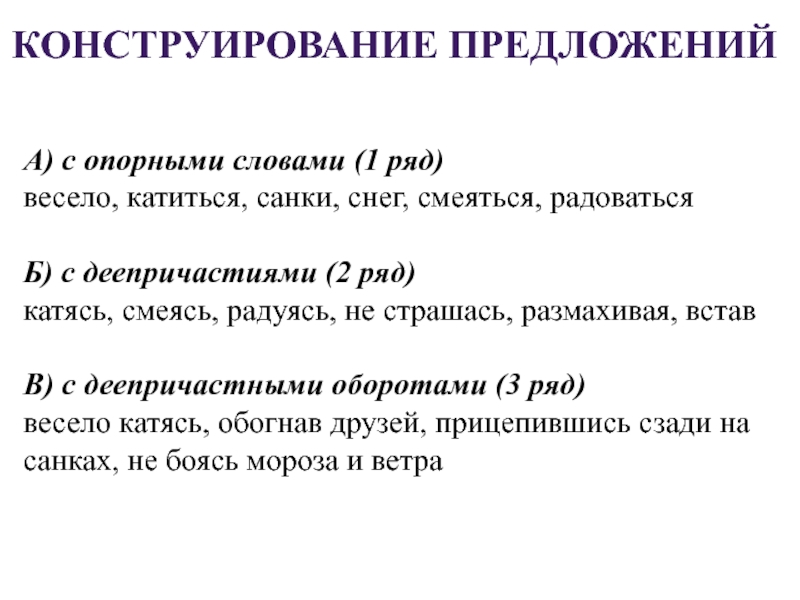 Составить предложения по опорным словам