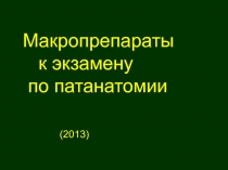 Макропрепараты
к экзамену
по патанатомии
(2013)