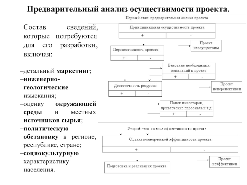 Предварительный анализ осуществимости проекта производится на основе одних из следующих показателей