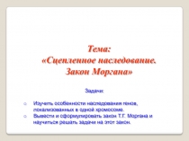 Тема:
Сцепленное наследование. Закон Моргана
Задачи:
Изучить особенности