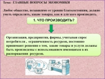 Тема: ГЛАВНЫЕ ВОПРОСЫ ЭКОНОМИКИ Любое общество, независимо от уровня