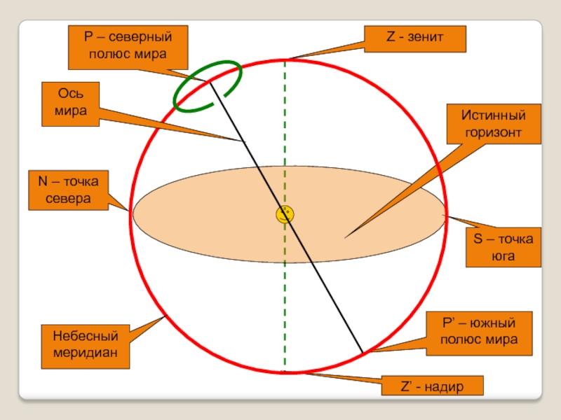 Нарисуйте небесную сферу и покажите ось мира истинный горизонт точки севера и юга