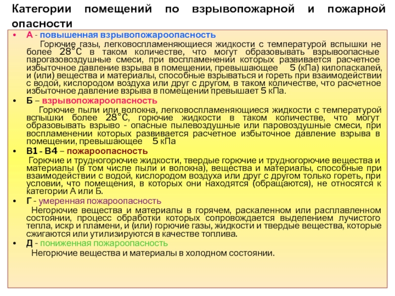 Категории помещений по взрывопожарной и пожарной опасности