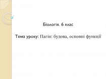 Біологія. 6 клас
Тема уроку: Пагін: будова, основні функції