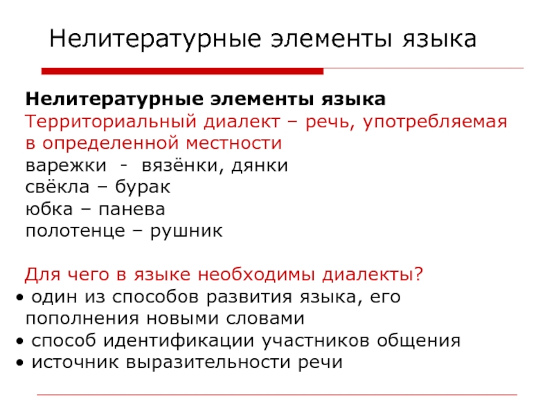 Употребление языка. Нелитературные элементы языка. Литературный и нелитературный язык. Элементы нелитературной формы языка.