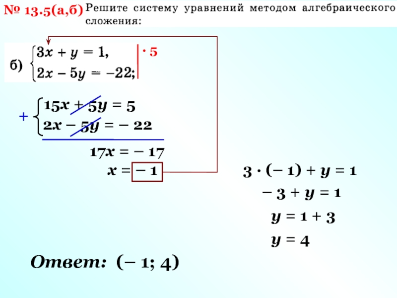 Решить уравнение методом сложения 7 класс