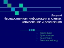 Лекция 4 Наследственная информация в клетке: копирование и реализация