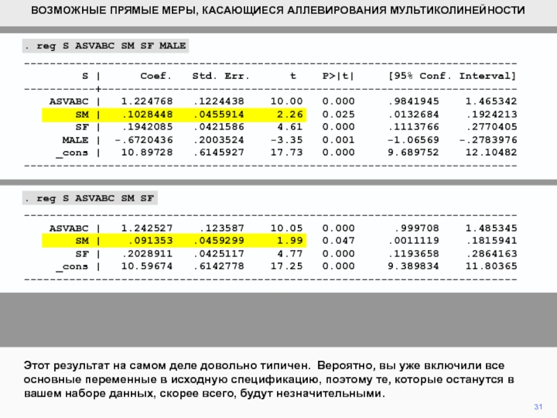 Само результаты. Мультиколлинеарность Gretl.