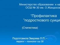 Министерство образовании и науки РК ОСШ № 30 им. О.Жандосова “ Профилактика