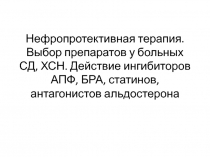 Нефропротективная терапия. Выбор препаратов у больных СД, ХСН. Действие