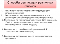 Способы репликации различных геномов
Репликация по типу глазка или θ -структуры