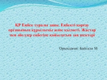 ҚР Еңбек туралы заңы. Еңбекті қорғау органының құрылымы және қызметі. Жастар