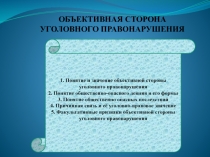 ОБЪЕКТИВНАЯ СТОРОНА УГОЛОВНОГО ПРАВОНАРУШЕНИЯ
1. Понятие и значение объективной