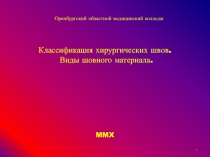 Классификация хирургических швов.
Виды шовного материала.
Оренбургский