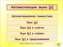 Автоматизация звука [ р ]
Артикуляционная гимнастика
Звук [ р ]
Звук [ р ] в