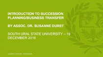 Introduction TO Succession Planning/Business Transfer By Assoc. Dr. Susanne