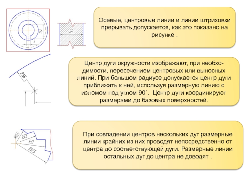 Для нанесения на чертежах осевых и центровых линий применяют линию